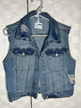 Ci Sono Light Blue Distressed Jean Denim Vest Size S